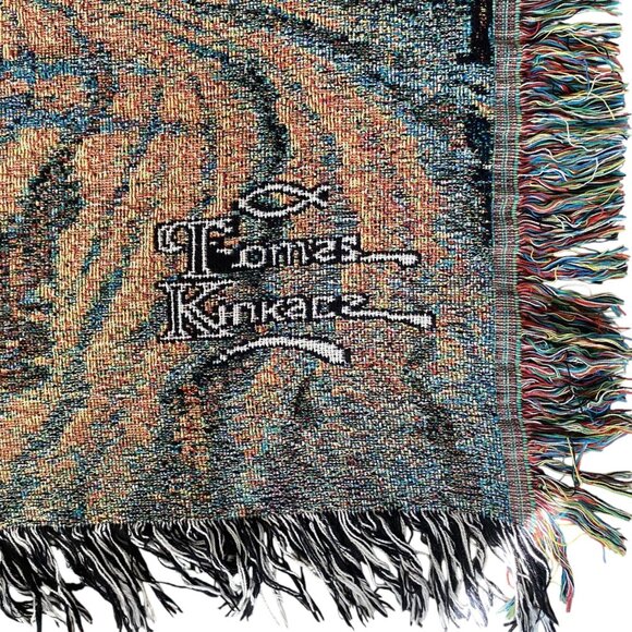 Thomas Kinkade Tapestry Winter Scene Afghan Throw Blanket Colorful Cotton Fringe - Picture 6 of 7